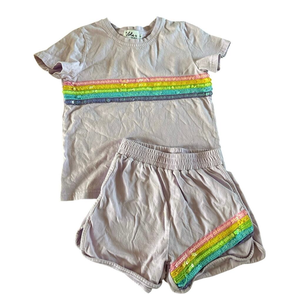 Lola + The Boys Girls Size 6 Purple Rainbow Sequin Shirt Shorts 2pc Set